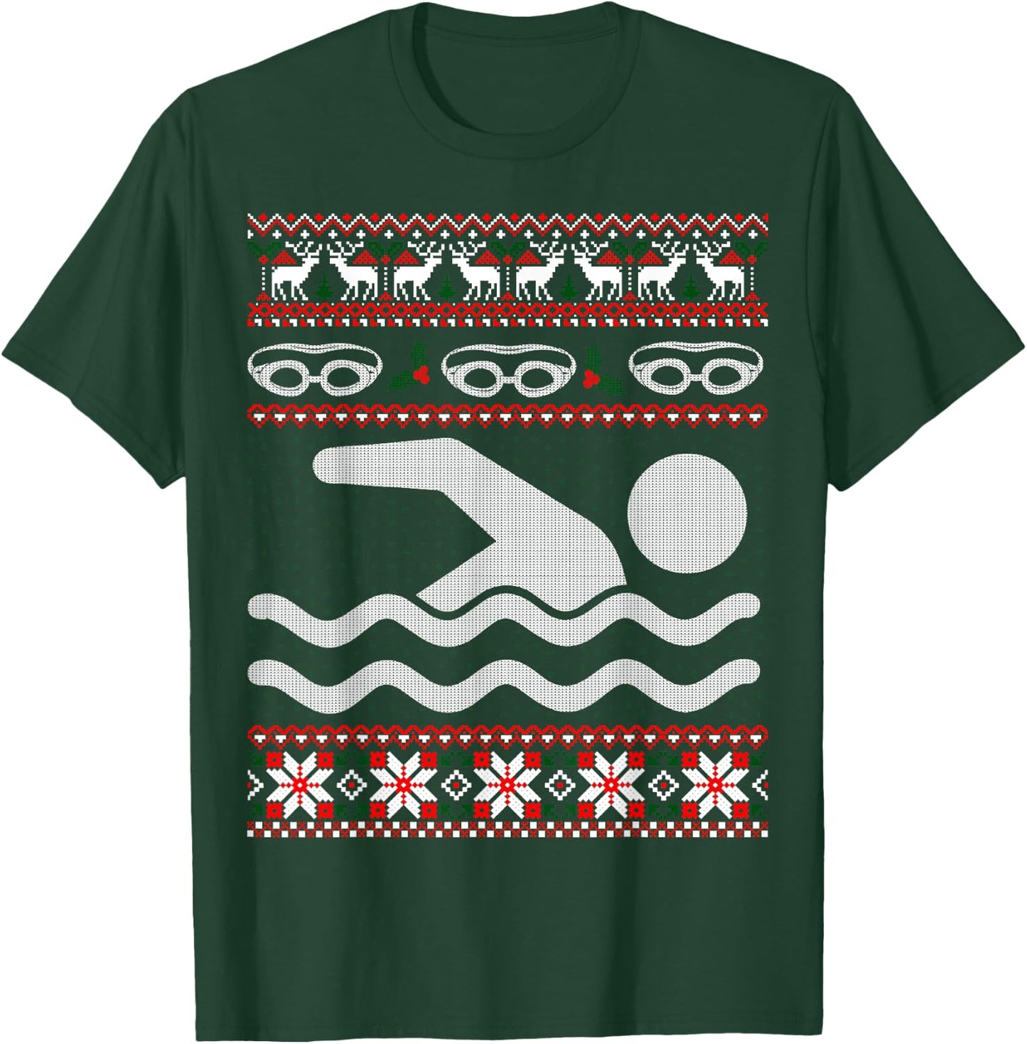Funny Swimming Ugly Christmas Sweater T-Shirt - T-Shirt | Forest