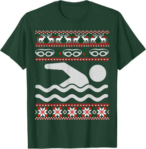 Funny Swimming Ugly Christmas Sweater T-Shirt - T-Shirt | Forest