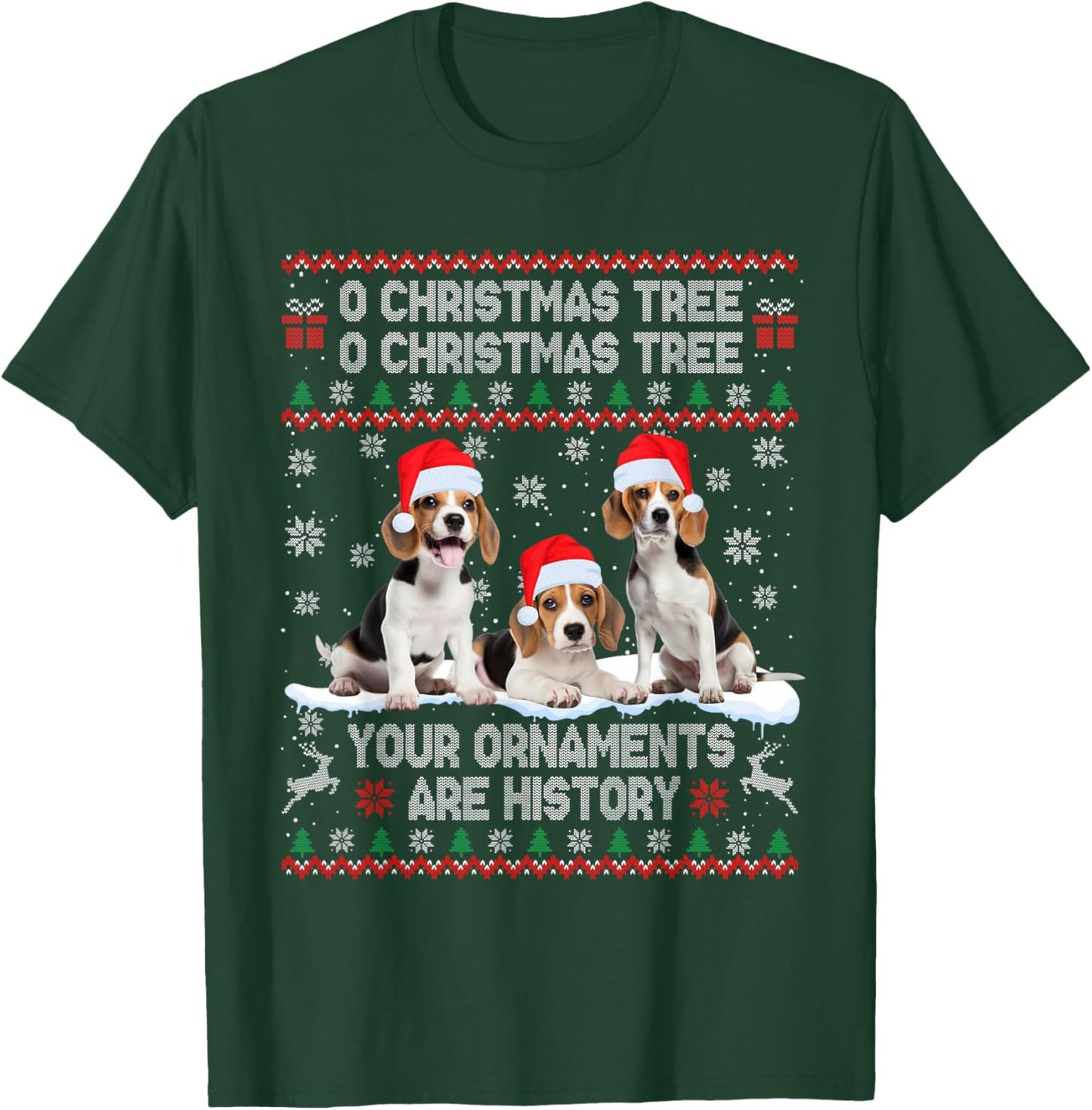 Beagle Dog Ugly Sweater Christmas Light Xmas Pajama T-Shirt - T-Shirt | Forest