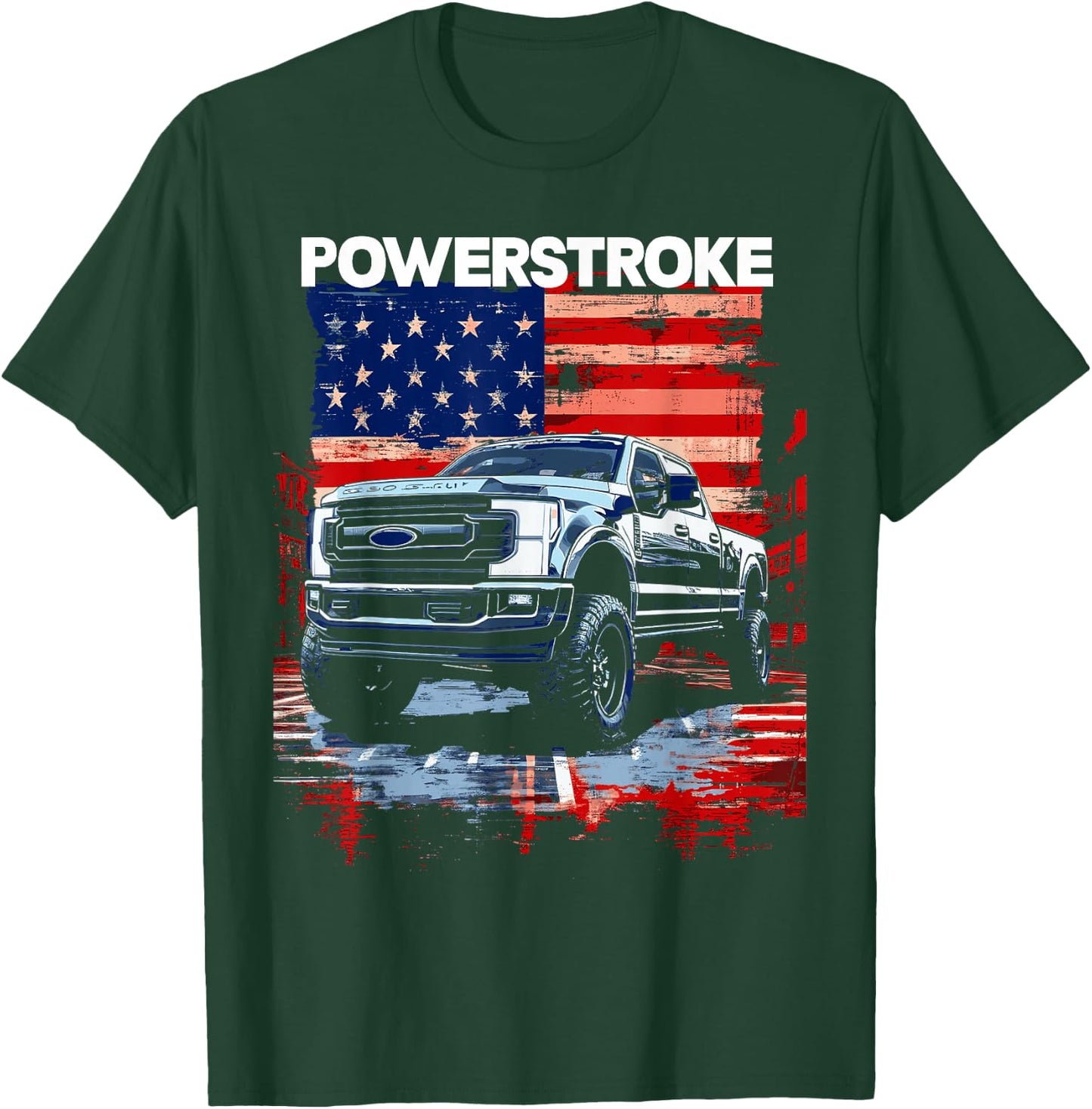 Powerstroke Single Cab Truck American Flag New Body Style T-Shirt - T-Shirt | Forest