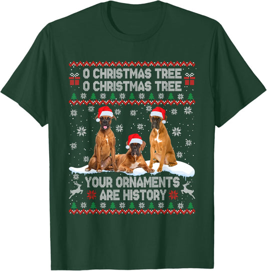 Boxer Dog Ugly Sweater Christmas Light Xmas Pajama T-Shirt - T-Shirt | Forest