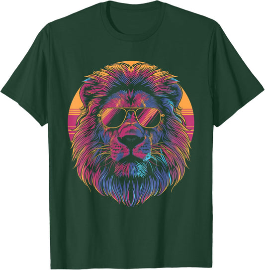 Lion Vaporwave Aesthetic Vintage Synthwave 80s 90s Retro T-Shirt - T-Shirt | Forest