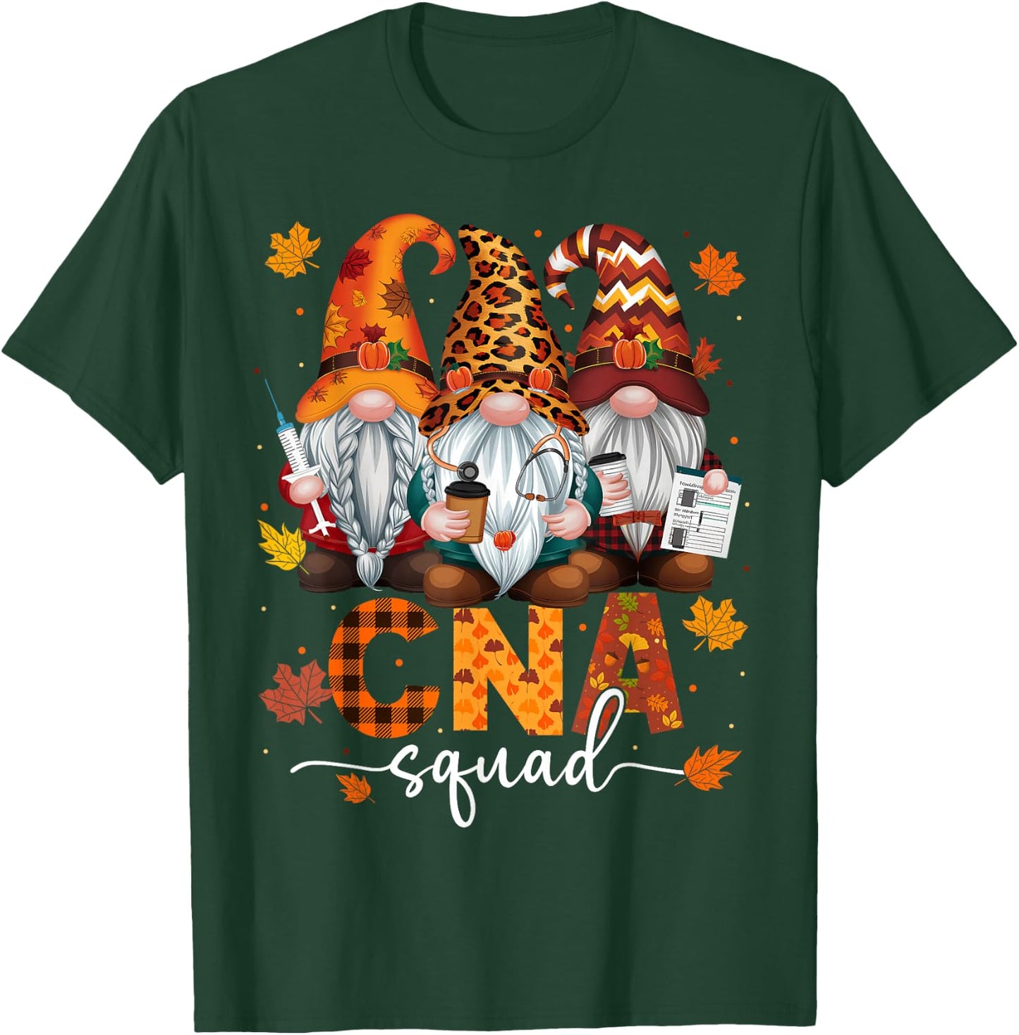 CNA Squad Gnome Nurse Leopard Thanksgiving Stethoscope T-Shirt - T-Shirt | Forest