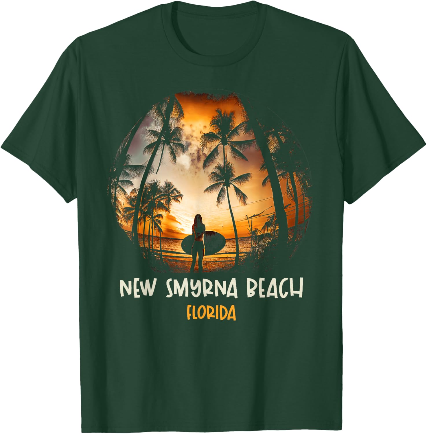 New Smyrna Beach Florida Surfing Surfboard T-Shirt - T-Shirt | Forest
