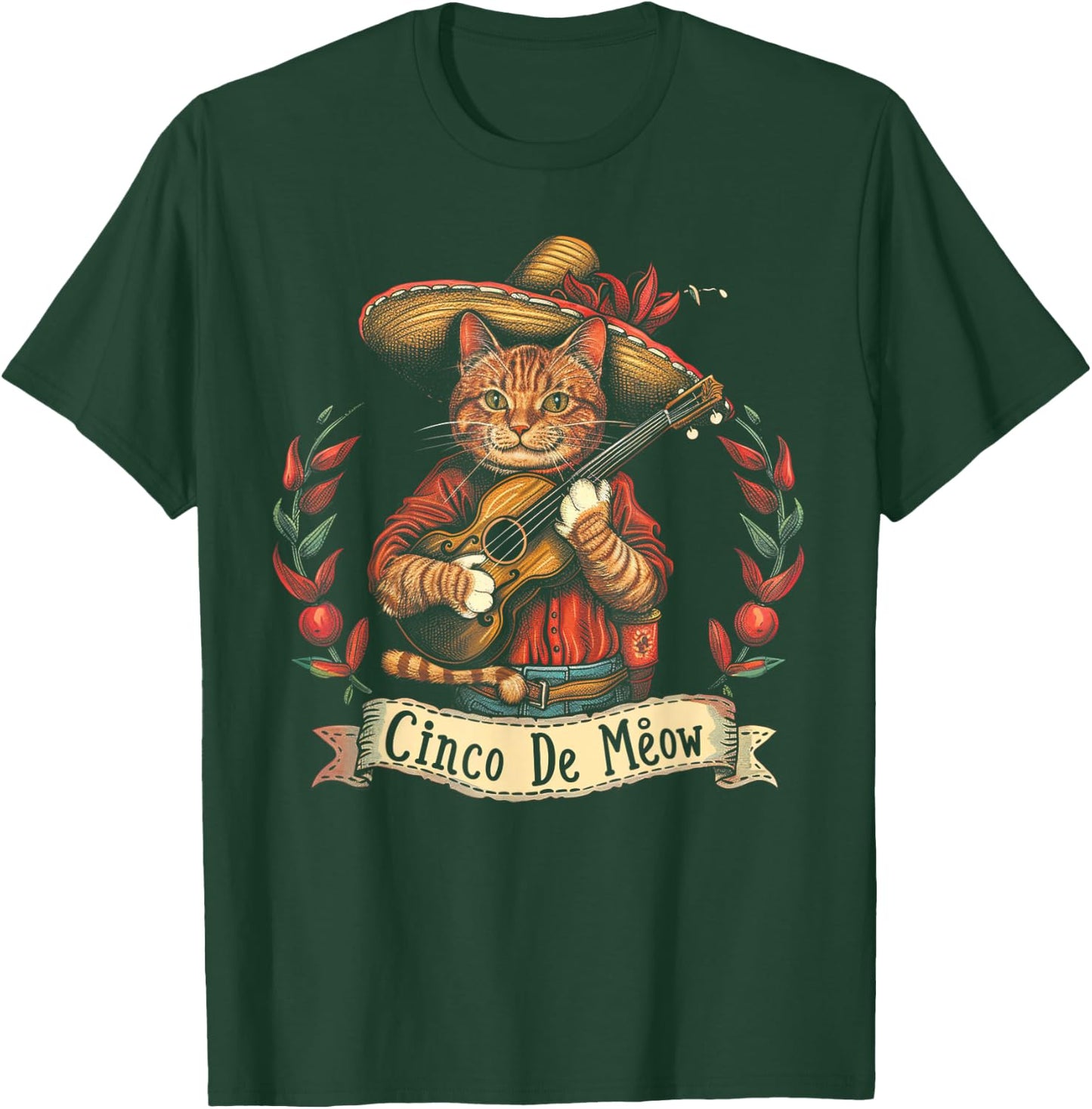 Cat - Cinco De Meow Mayo Mexican Fiesta T-Shirt - T-Shirt | Forest