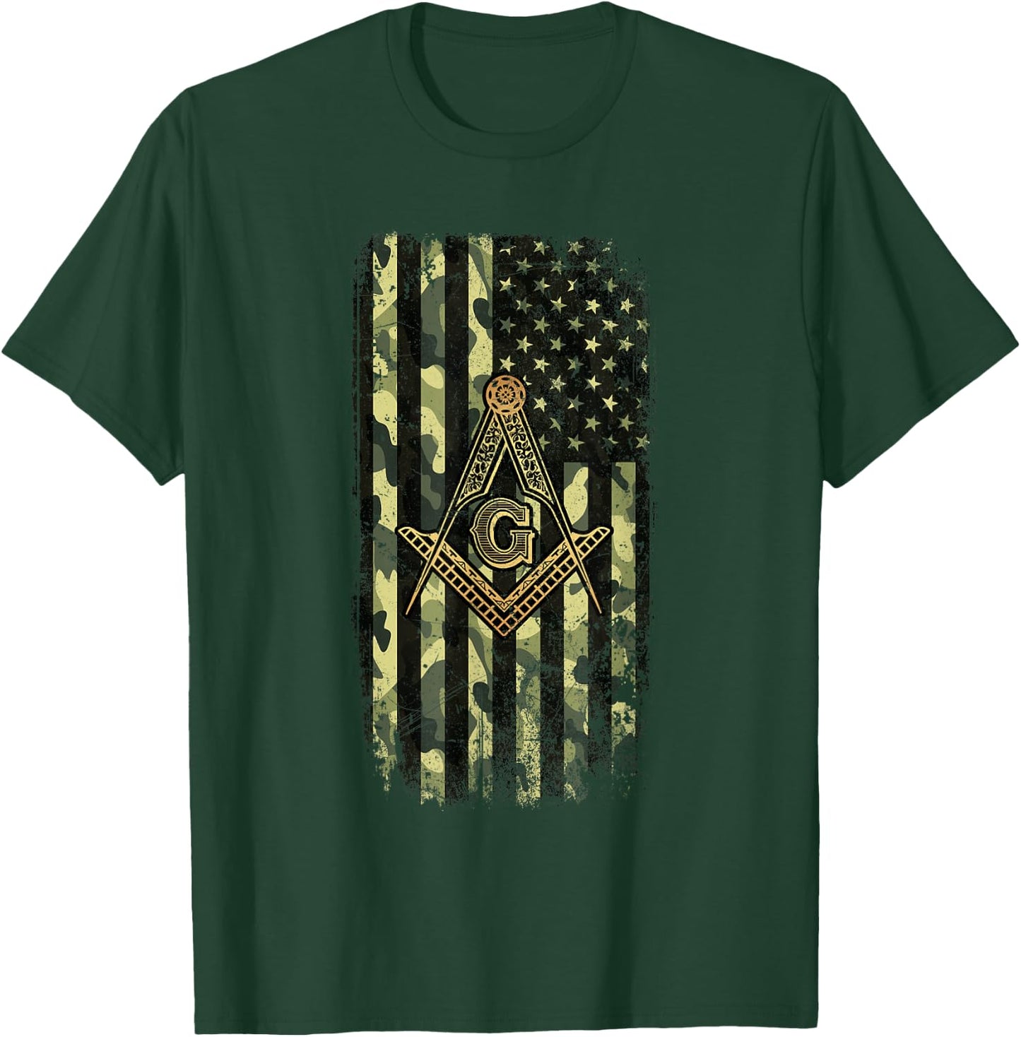 Masonic Camo American Flag - Freemason T-Shirt - T-Shirt | Forest