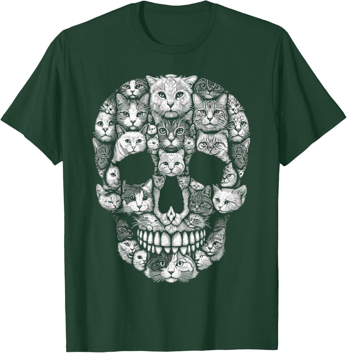 Cat Skull Kitty Skeleton Halloween Costume Cat Women Kids T-Shirt - T-Shirt | Forest