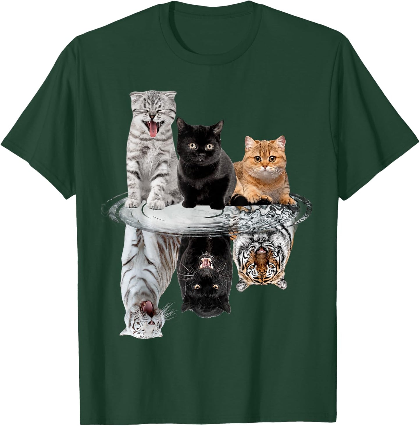 Three Cats Kittens Reflection Tiger Puma Leopard T-Shirt - T-Shirt | Forest