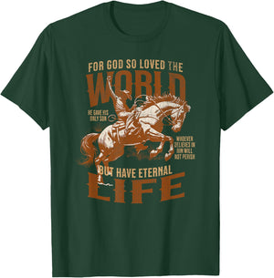 For God Loved Bible Scripture Cowboy Western Christian Jesus T-Shirt - T-Shirt | Forest