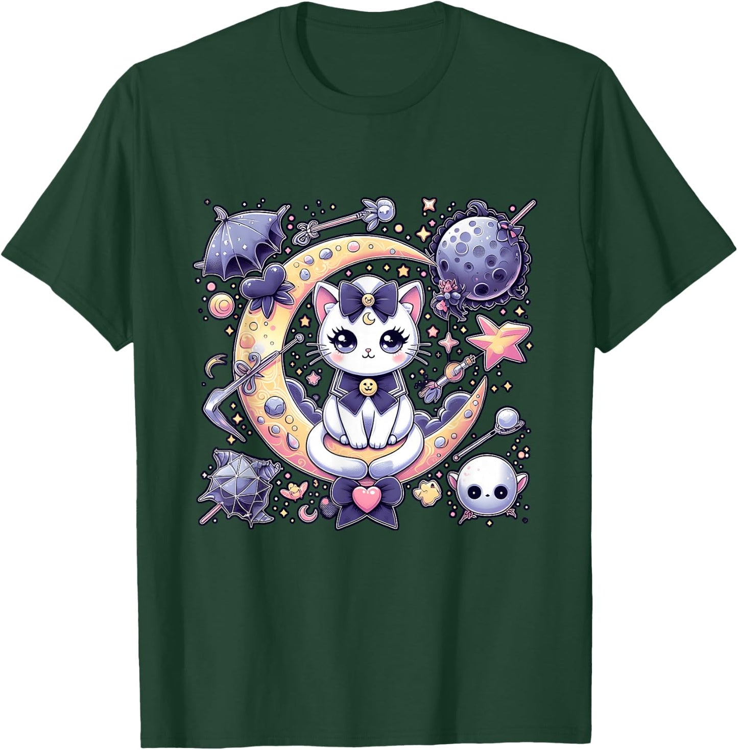 Sailor Meow Cute Moon Cat Space Magic Gothic Halloween T-Shirt - T-Shirt | Forest