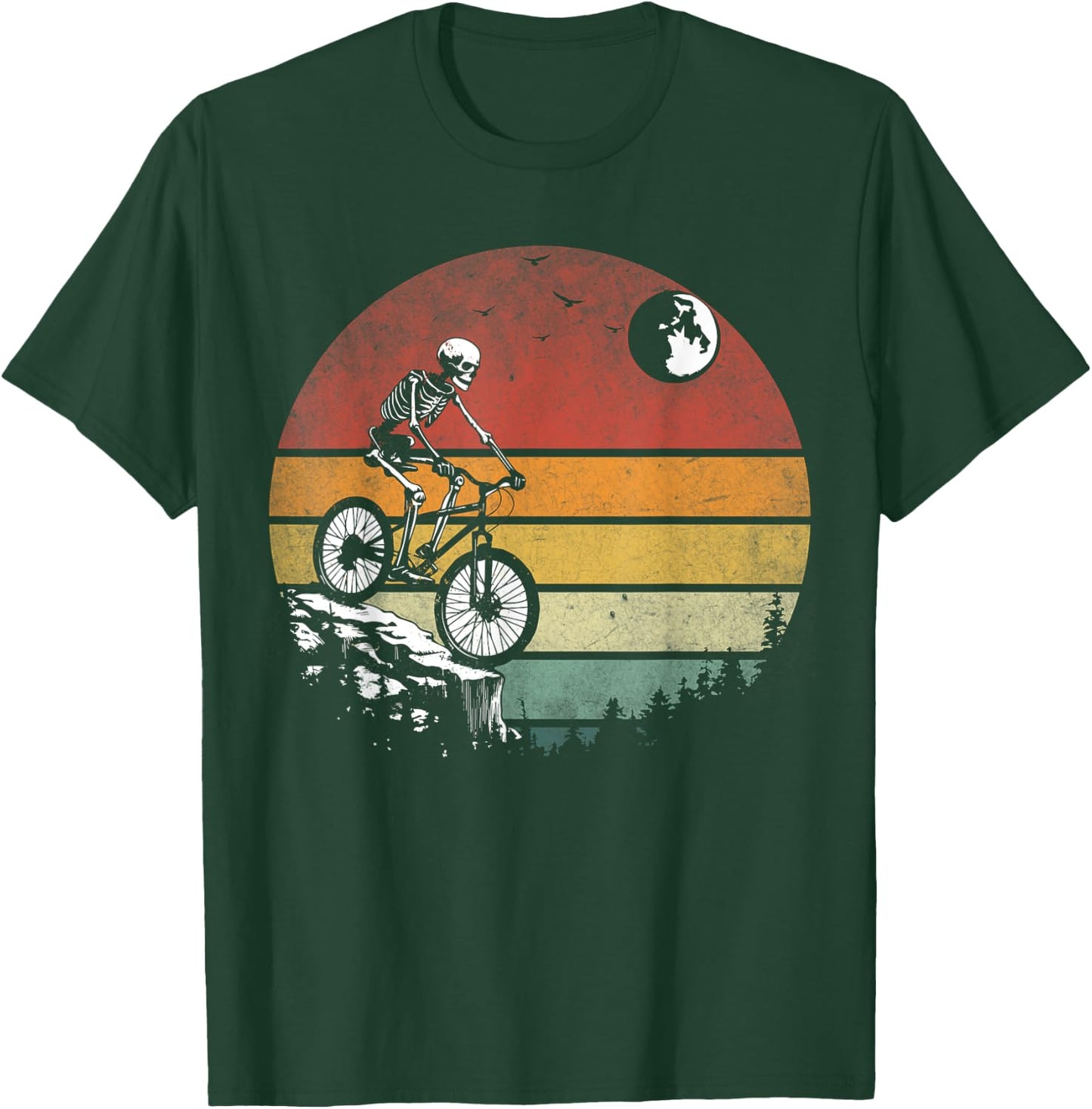 Skeleton Riding Bicycle Vintage Mountain Biking Skeleton T-Shirt - T-Shirt | Forest