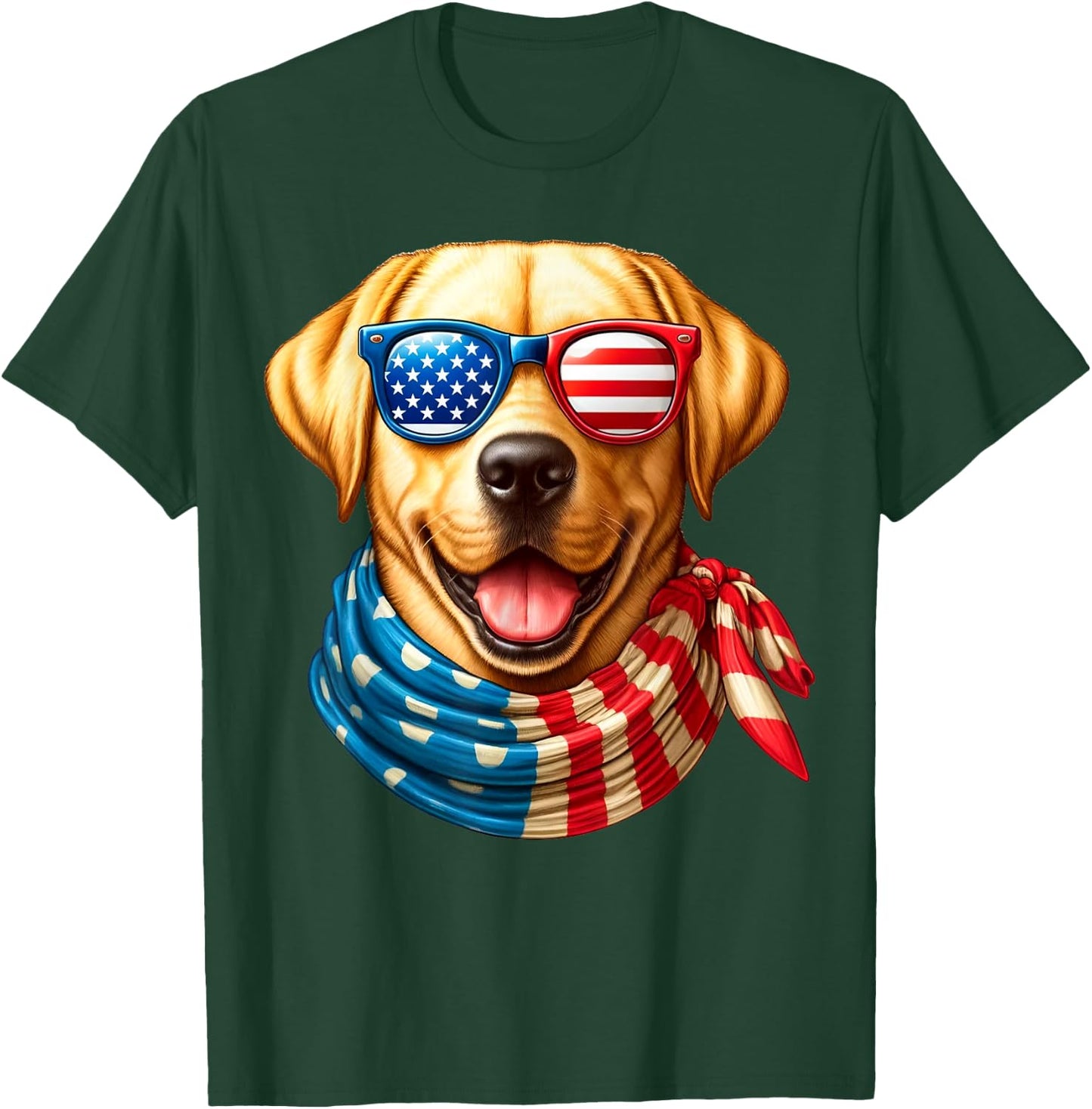 Labrador Retriever Dog American Flag Patriotic 4th of July T-Shirt - T-Shirt | Forest