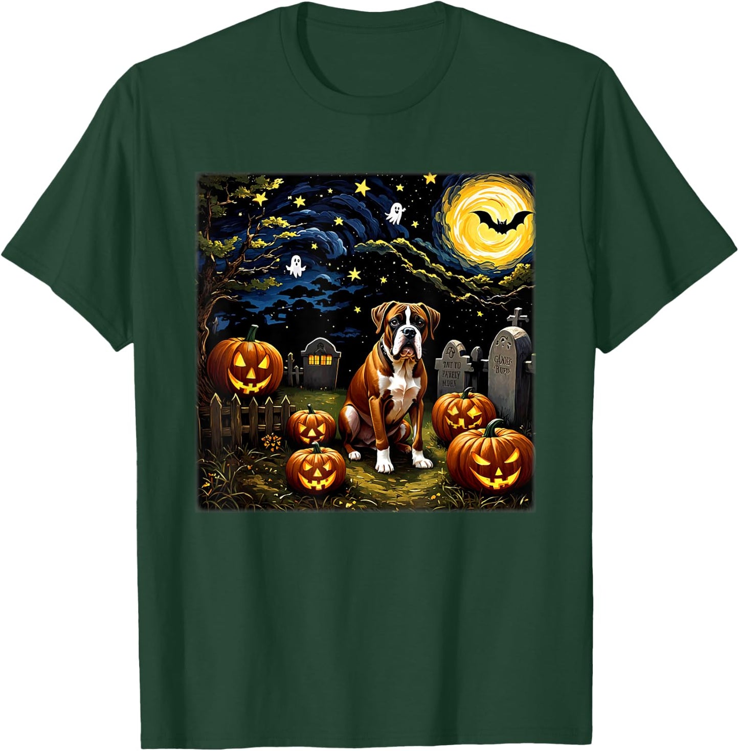 Spooky Halloween Boxer Dog Starry Night Women Kids T-Shirt - T-Shirt | Forest