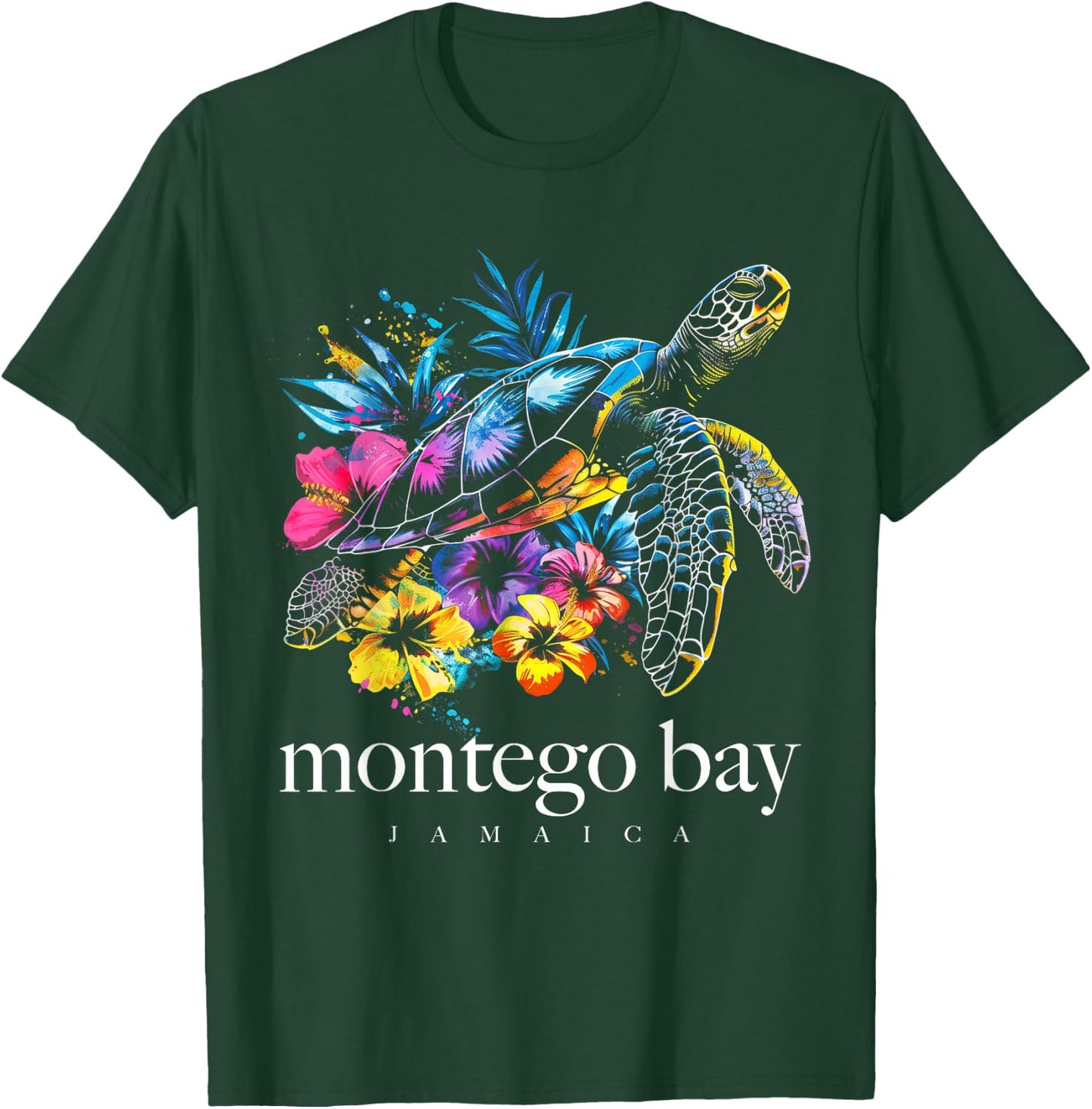 Montego Bay Jamaica Sea Turtle Flowers Surfer Souvenir T-Shirt - T-Shirt | Forest