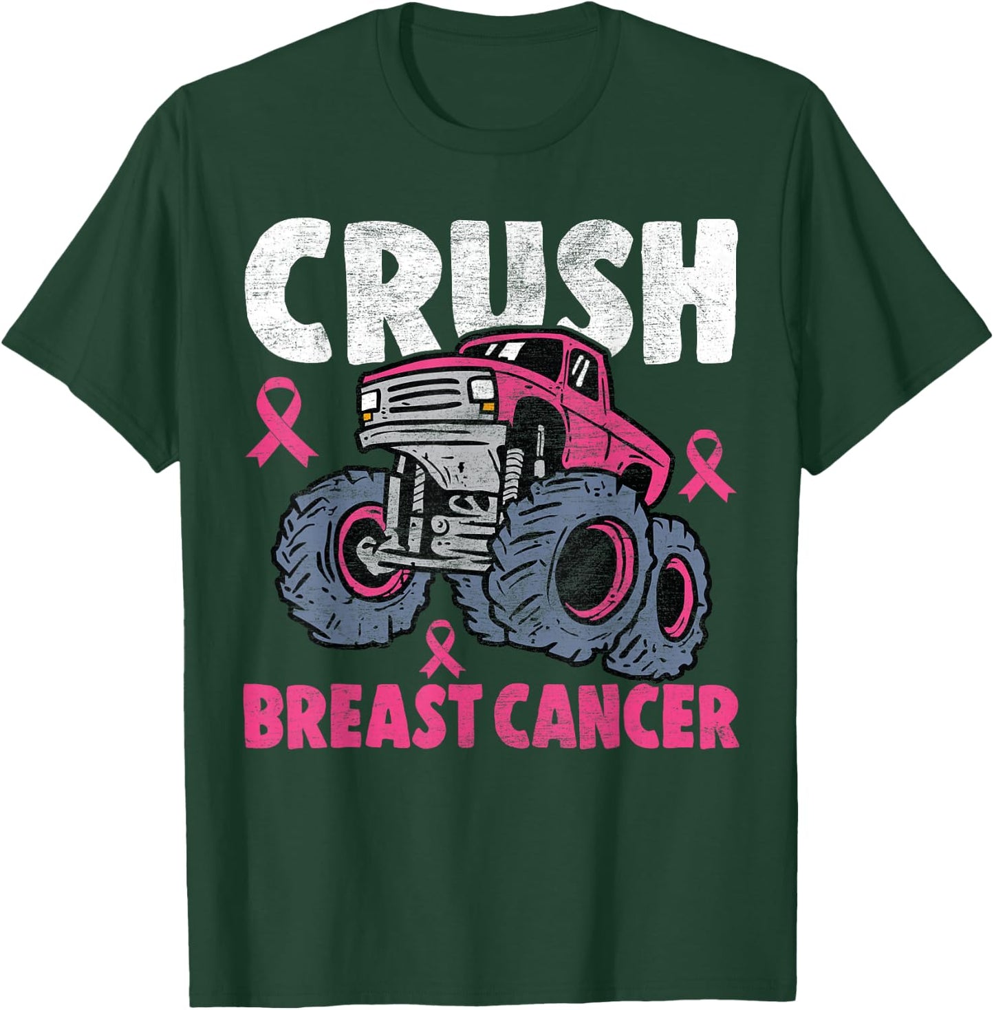 Crush Breast Cancer Awareness Monster Truck kids Boys Girls T-Shirt - T-Shirt | Forest