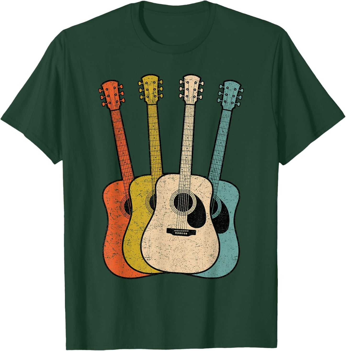 Retro Acoustic Guitar Vintage Guitarist Cool Music Graphic T-Shirt - T-Shirt | Forest