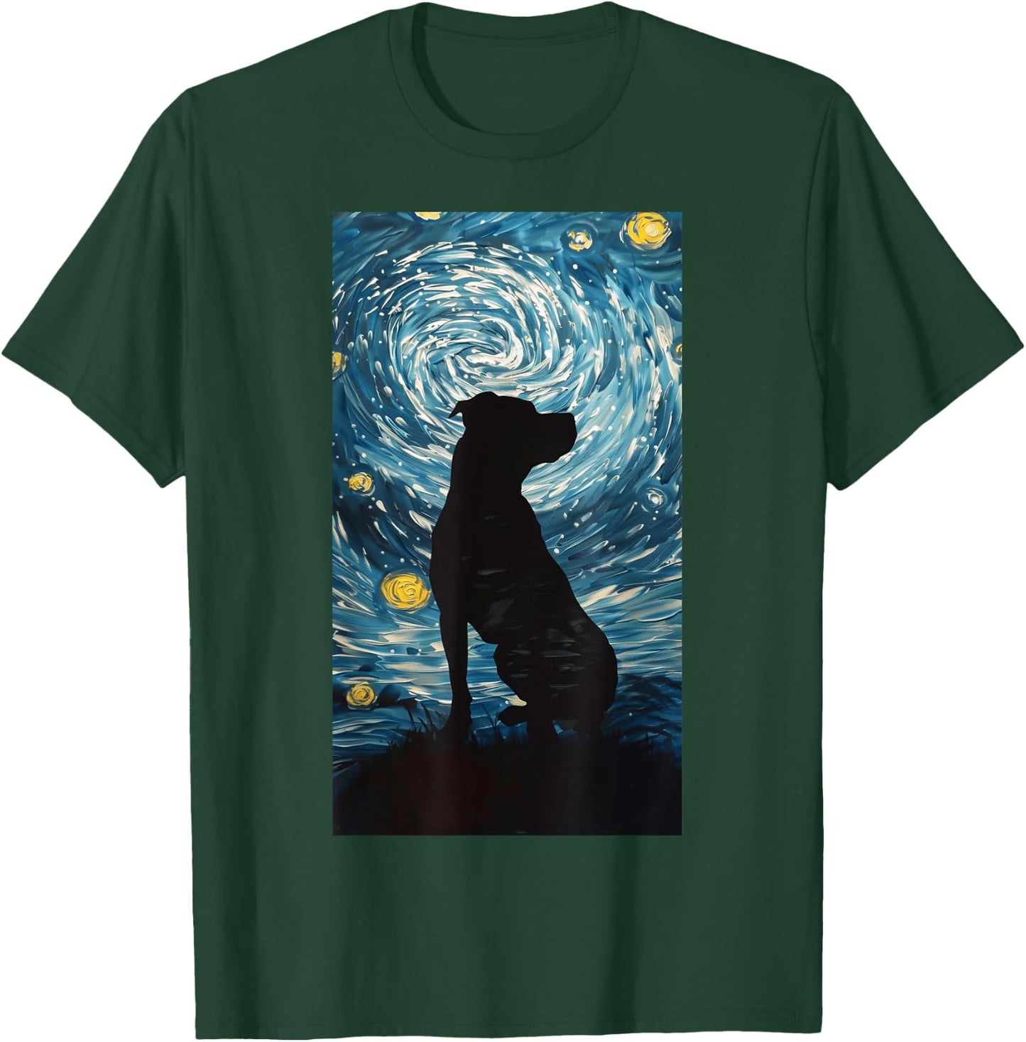 Silhouette Pitbull Against Dog Starry night T-Shirt - T-Shirt | Forest