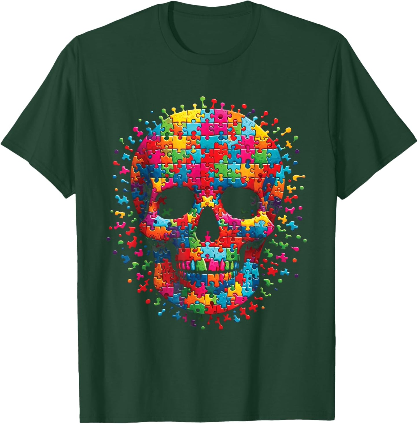 Skull Autism Awareness Autistic Supporter Men Women Boy Kids T-Shirt - T-Shirt | Forest