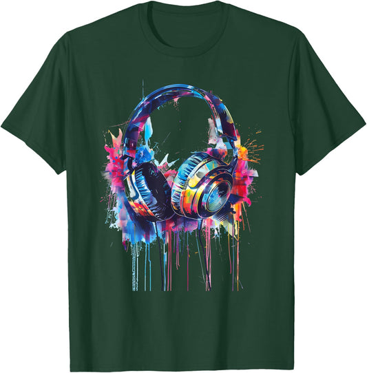 Headphones Music DJ Beatmaker Techno Splash House Music EDM T-Shirt - T-Shirt | Forest