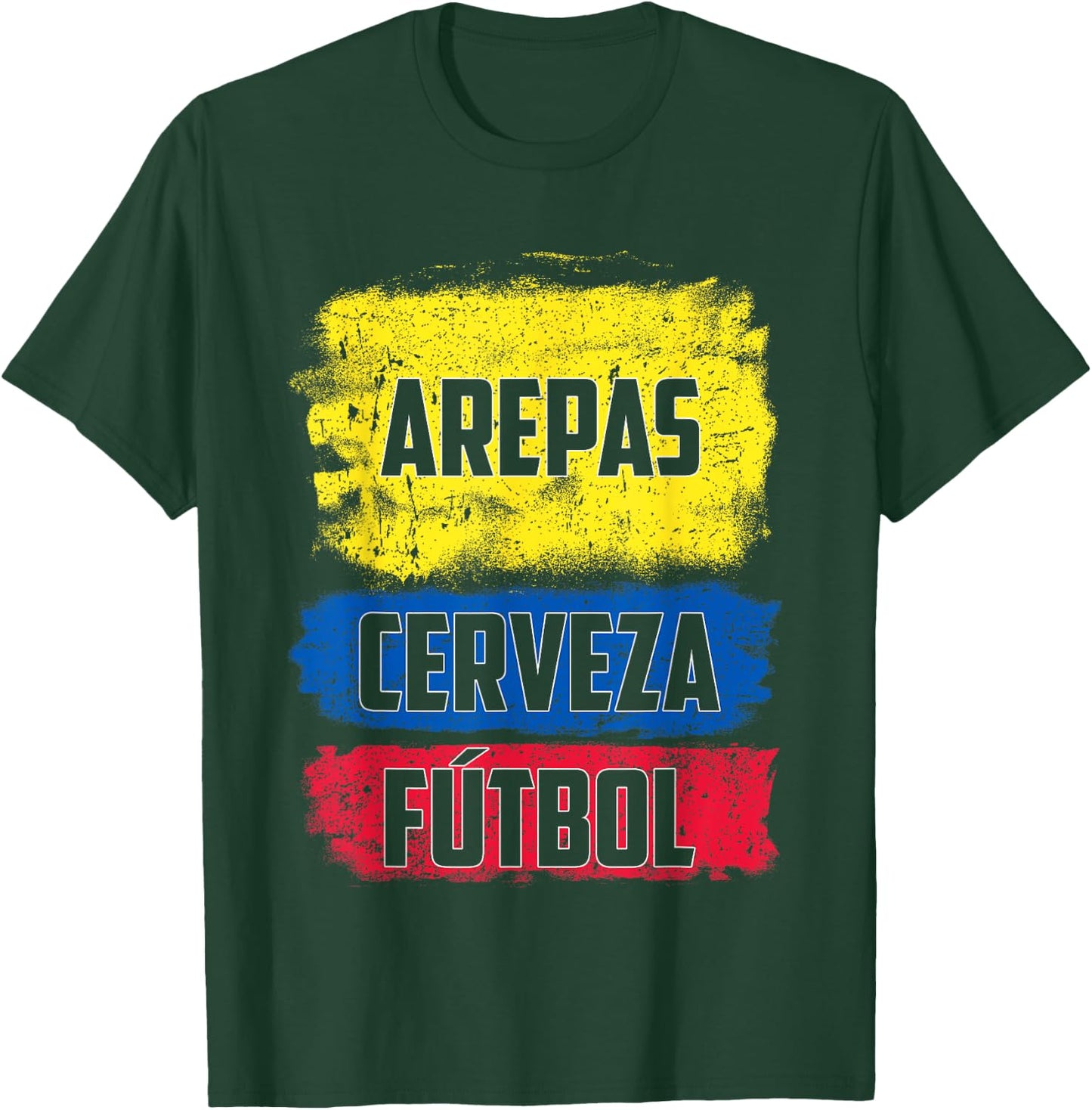 Arepas Cerveza Futbol Colombian Flag Distress Colombia Flag T-Shirt - T-Shirt | Forest