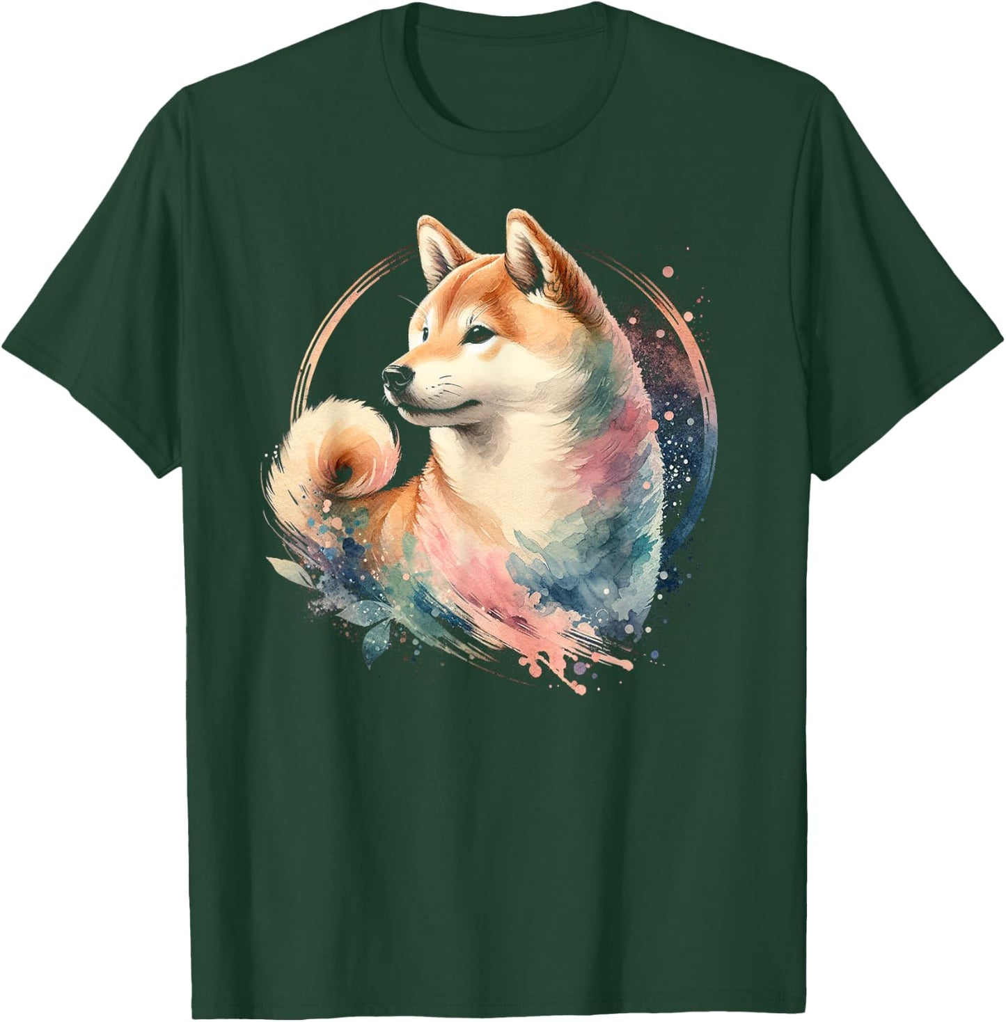 Graceful Shiba Inu in Watercolor T-Shirt - T-Shirt | Forest