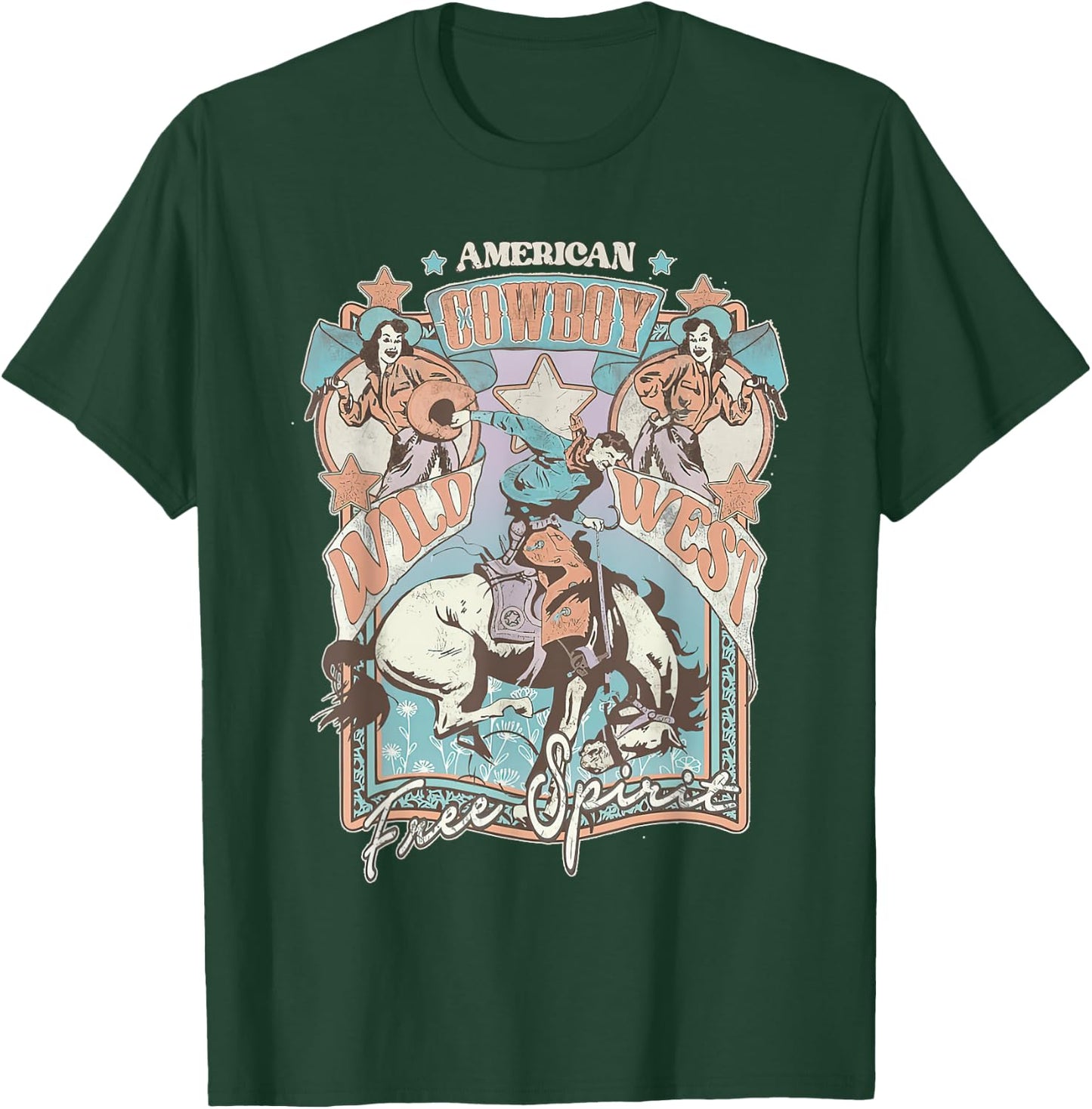 Western American Rodeo Cowboy Wild West Free Spirit T-Shirt - T-Shirt | Forest