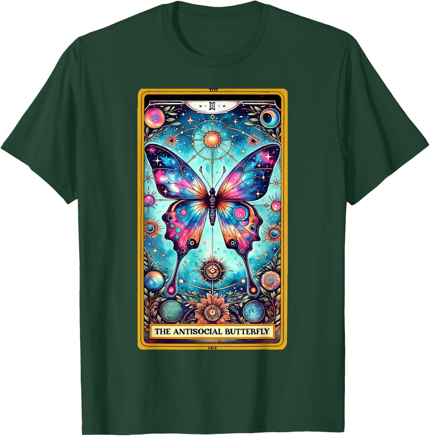Anti Social Butterfly Tarot Card Galaxy Floral Introvert T-Shirt - T-Shirt | Forest