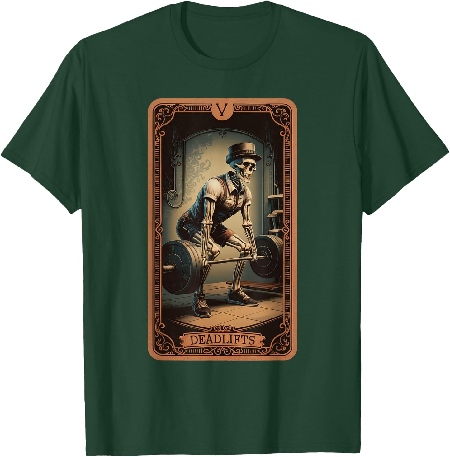 Tarot Card Skeleton Deadlifts Powerlifting Weightlifting Gym T-Shirt - T-Shirt | Forest