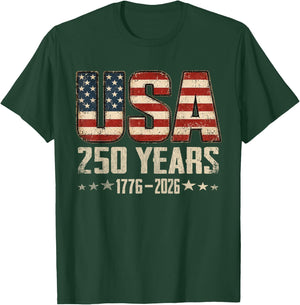 Vintage USA 250 Years 1776-2026 4th July US Flag Patriotic T-Shirt - T-Shirt | Forest