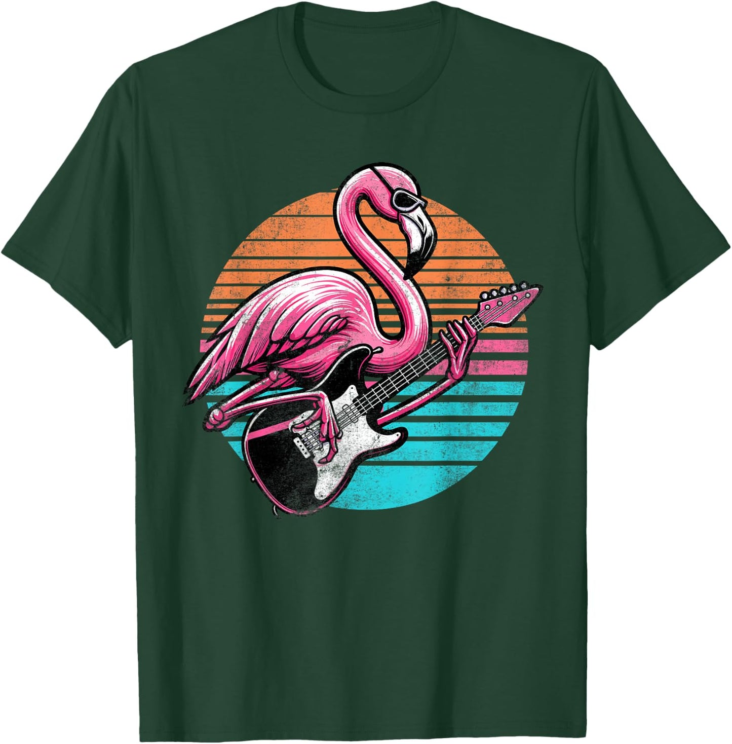 Vintage Style Flamingo Playing Guitar Rock And Roll Retro T-Shirt - T-Shirt | Forest