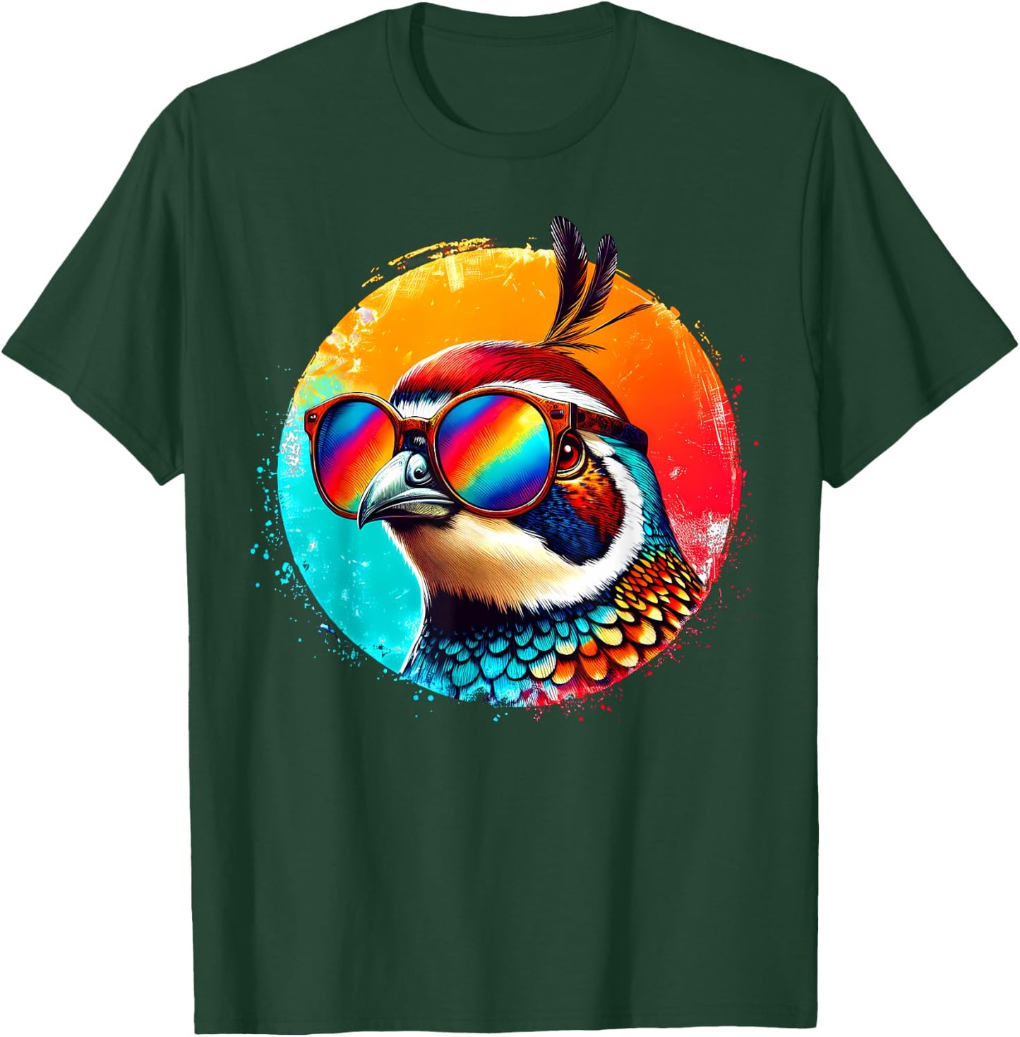 Cool Tie Dye Quail Sunglasses Bird Illustration Art T-Shirt - T-Shirt | Forest