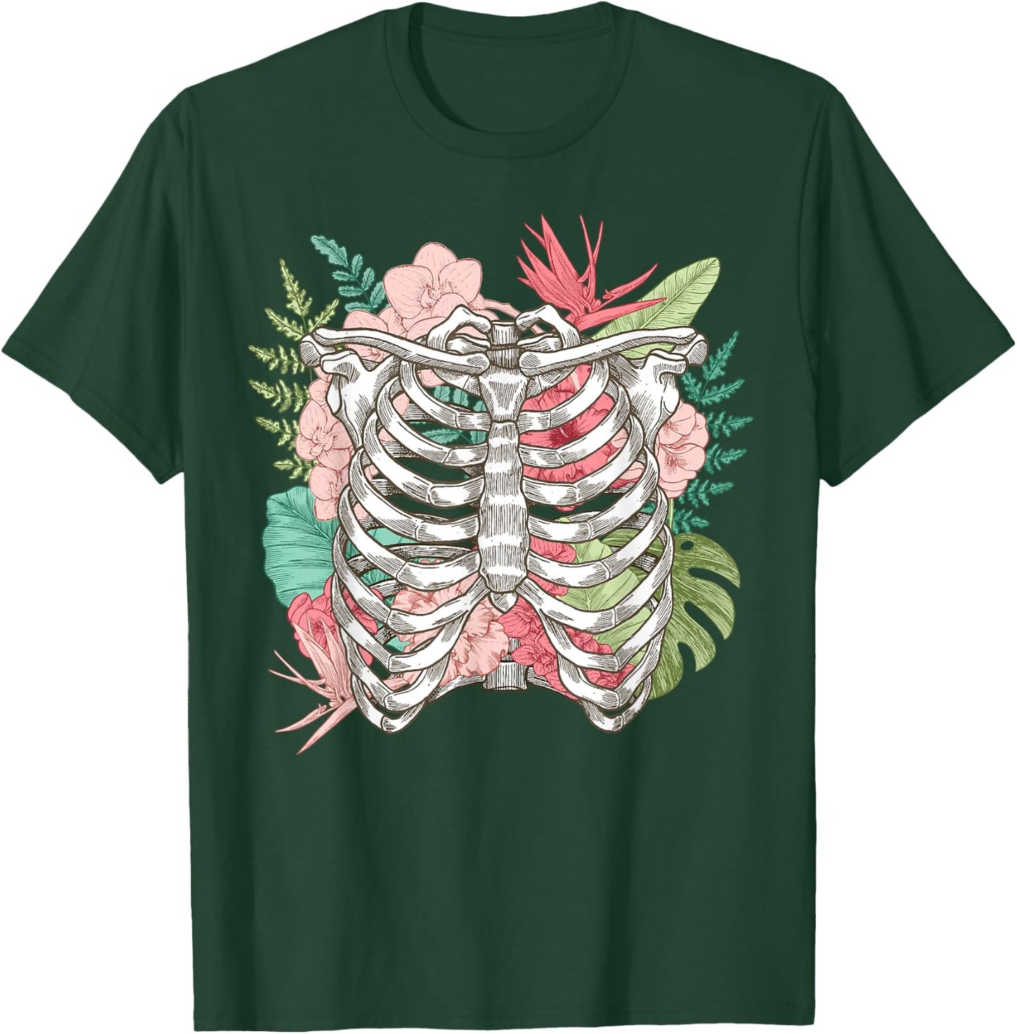 Skeleton Flowers Rib Cage X-Ray Funny Halloween T-Shirt - T-Shirt | Forest