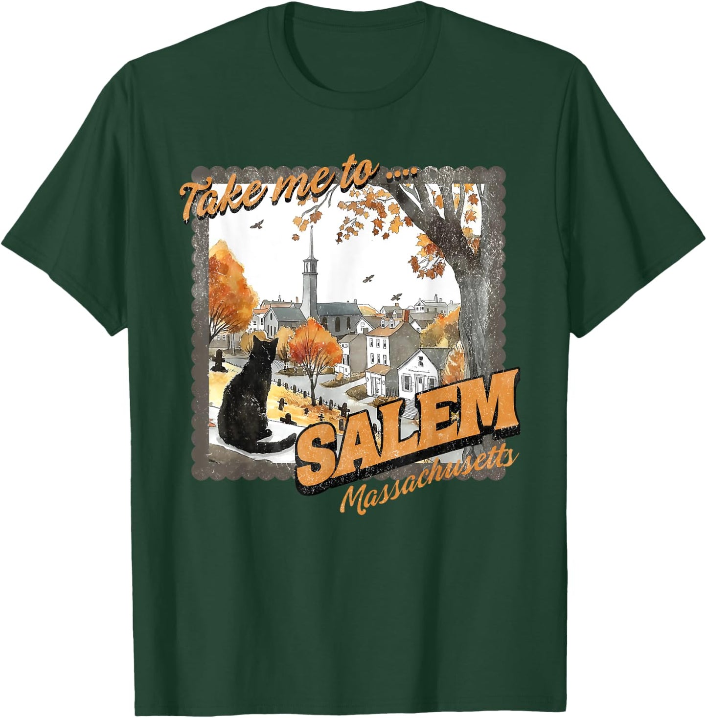 Take Me To Salem Massachusetts Black Cat Witch Halloween T-Shirt - T-Shirt | Forest