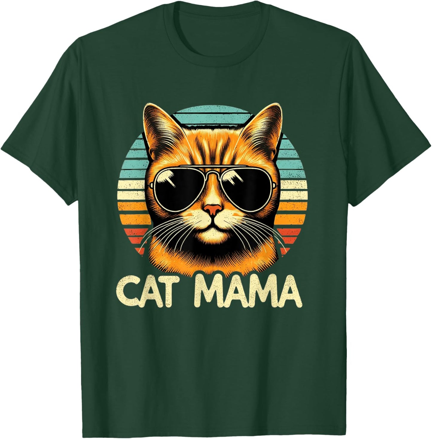 Cat Mama Cool Orange Cat Mother's Day Retro Cat Mom T-Shirt - T-Shirt | Forest