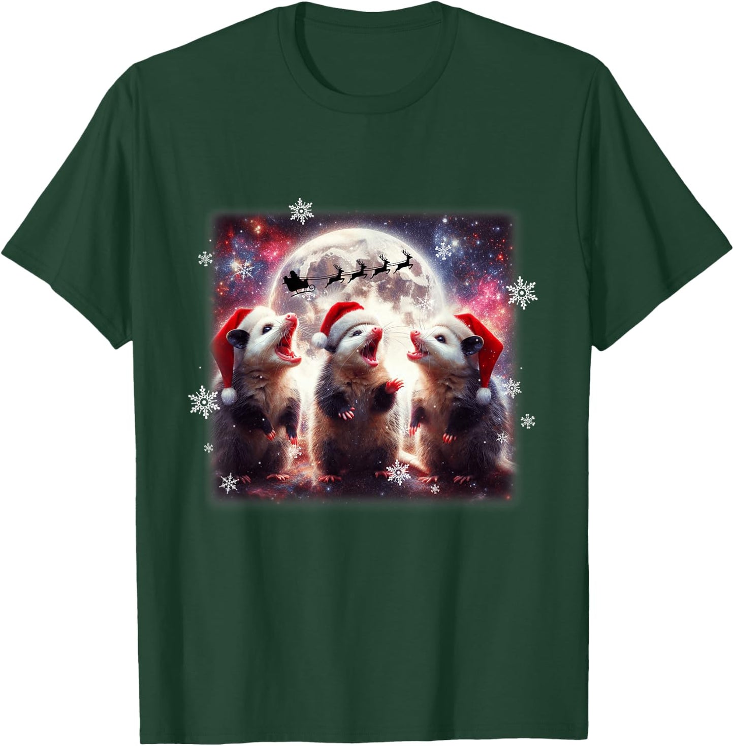Howling Opossums Under the Moon Funny Weird Meme Christmas T-Shirt - T-Shirt | Forest