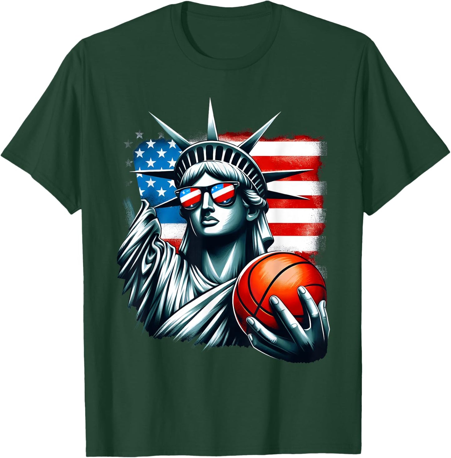 Independence Day 4th of July Statue of Liberty Basketball Kids Men T-Shirt - T-Shirt | Forest