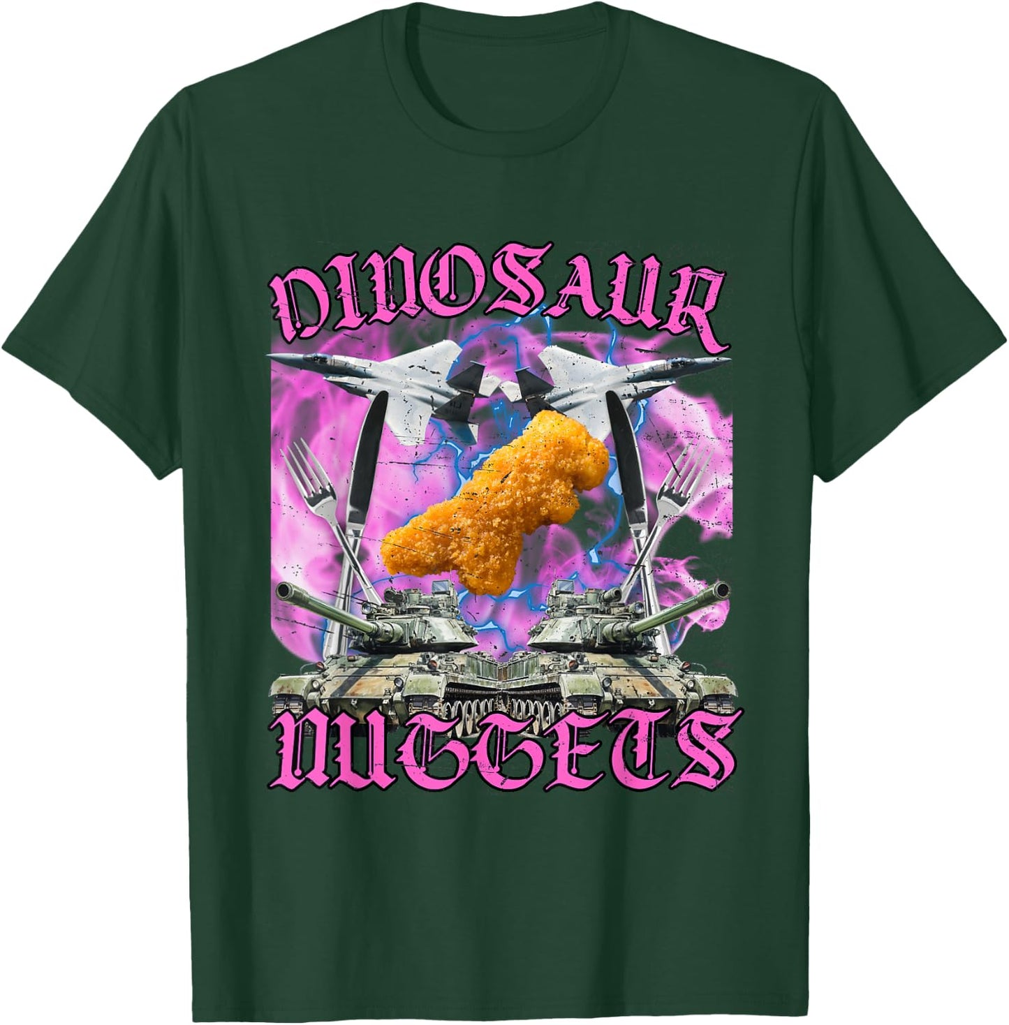 Funny Dinosaur Chicken Nugget Bootleg Hardcore Flames Meme T-Shirt - T-Shirt | Forest