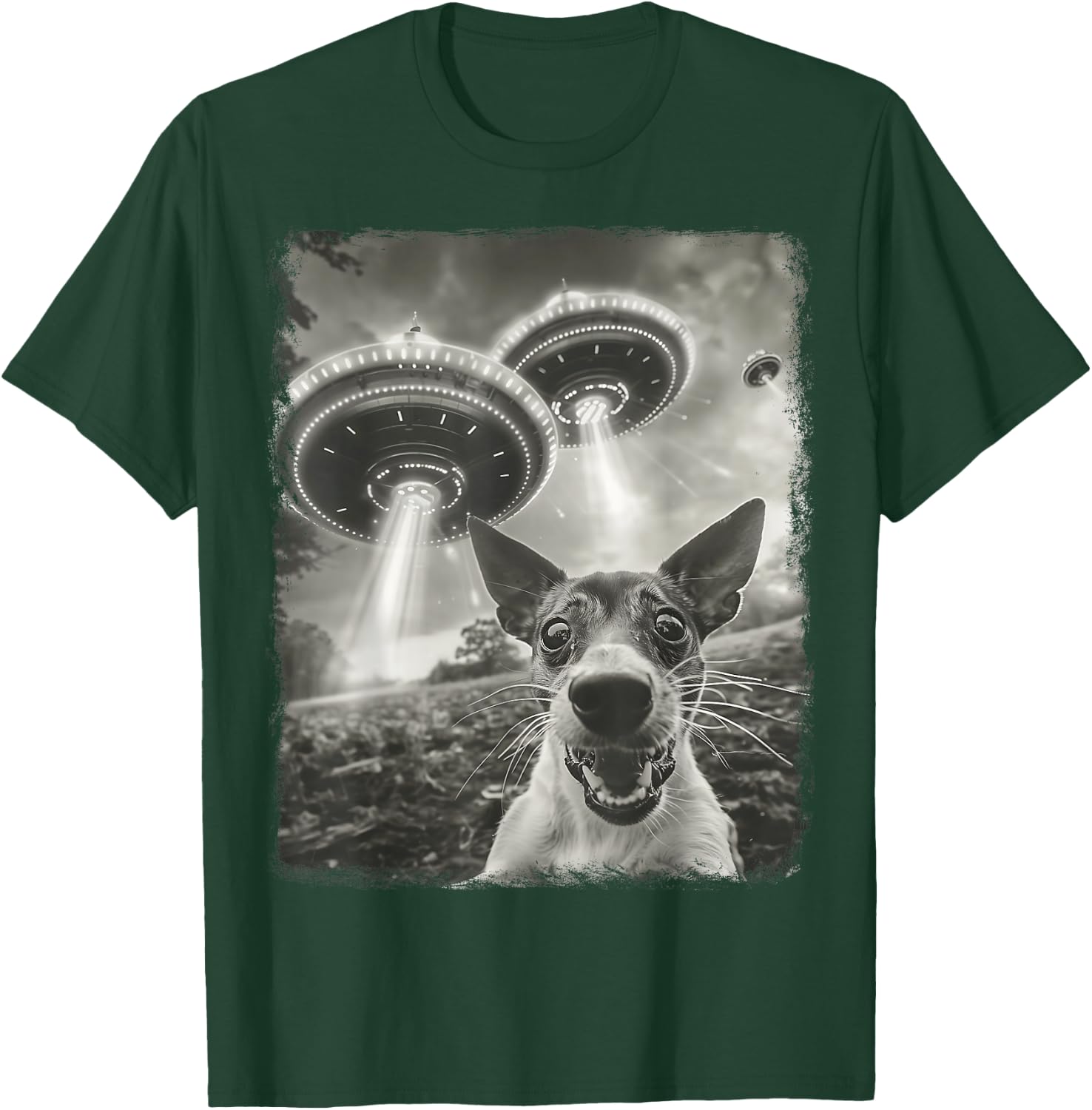 Rat Terrier Dog UFO Alien Extraterrestrial Selfie T-Shirt - T-Shirt | Forest