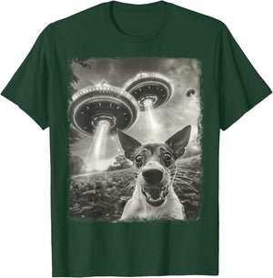 Rat Terrier Dog UFO Alien Extraterrestrial Selfie T-Shirt - T-Shirt | Forest