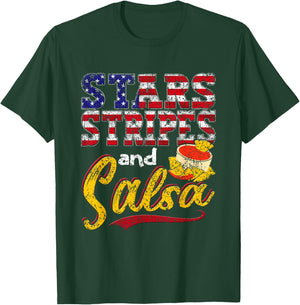 Stars Stripes And Salsa Mexico Usa Us Mexican American T-Shirt - T-Shirt | Forest