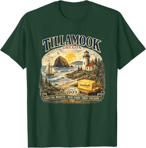 Tillamooks Coastal Beauty Retro Oregon Coast Pacific NW T-Shirt - T-Shirt | Forest
