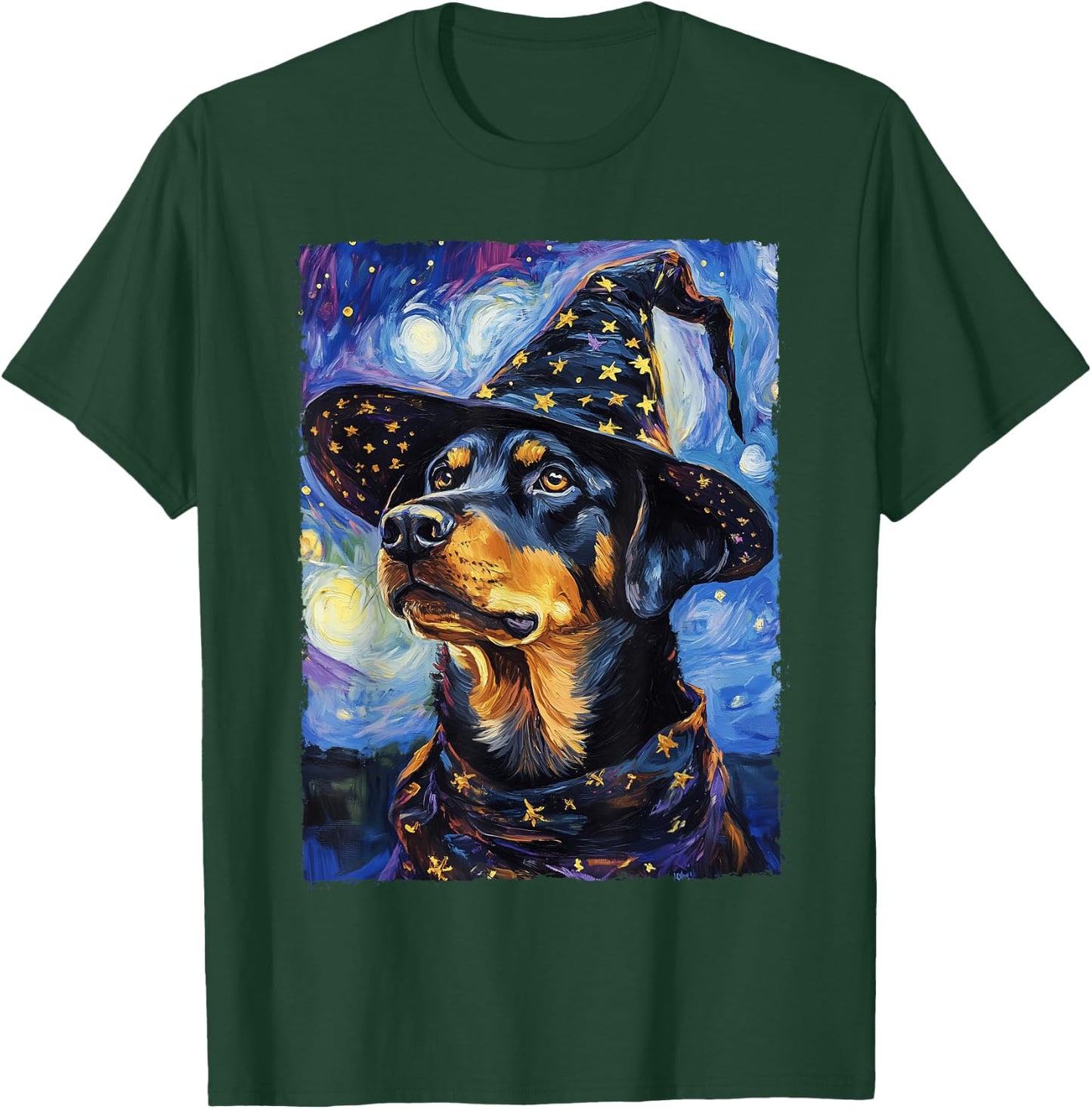 Rottweiler Witch Costume Painting Starry Night Dog Men Women Kids T-Shirt - T-Shirt | Forest