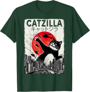 Vintage Catzilla - Funny Tuxedo Cat And Kitten T-Shirt - T-Shirt | Forest