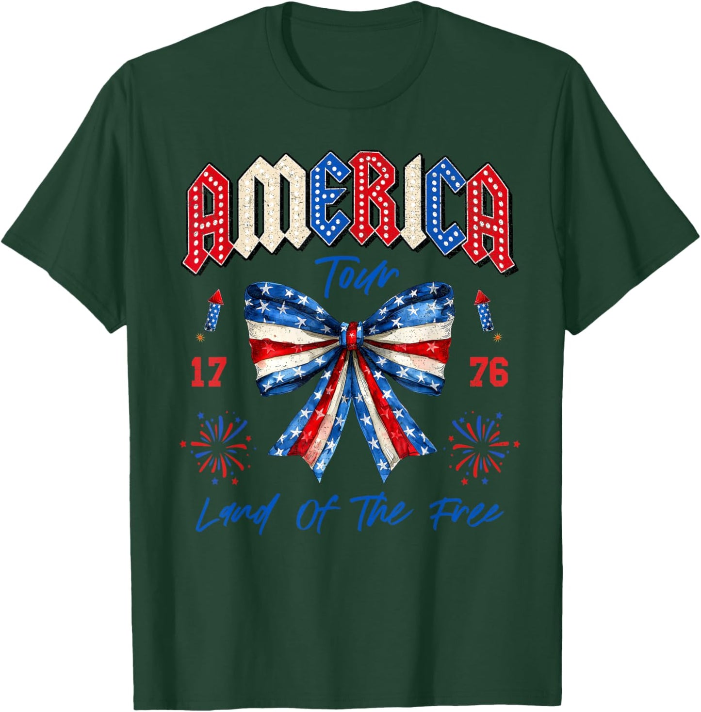 America Tour 1776 Coquette Bow Freedom Patriotic 4th Of July T-Shirt - T-Shirt | Forest