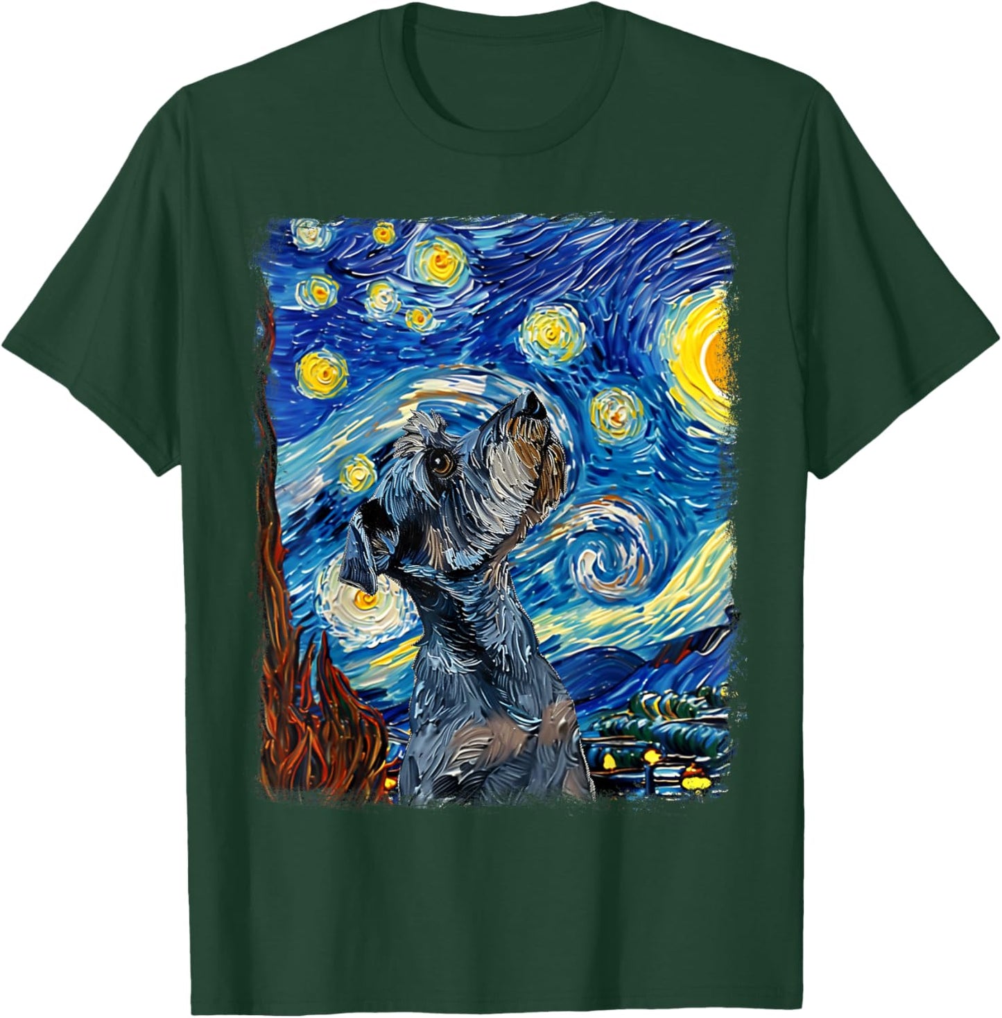 Miniature Schnauzer Dog Starry Night Painting T-Shirt - T-Shirt | Forest