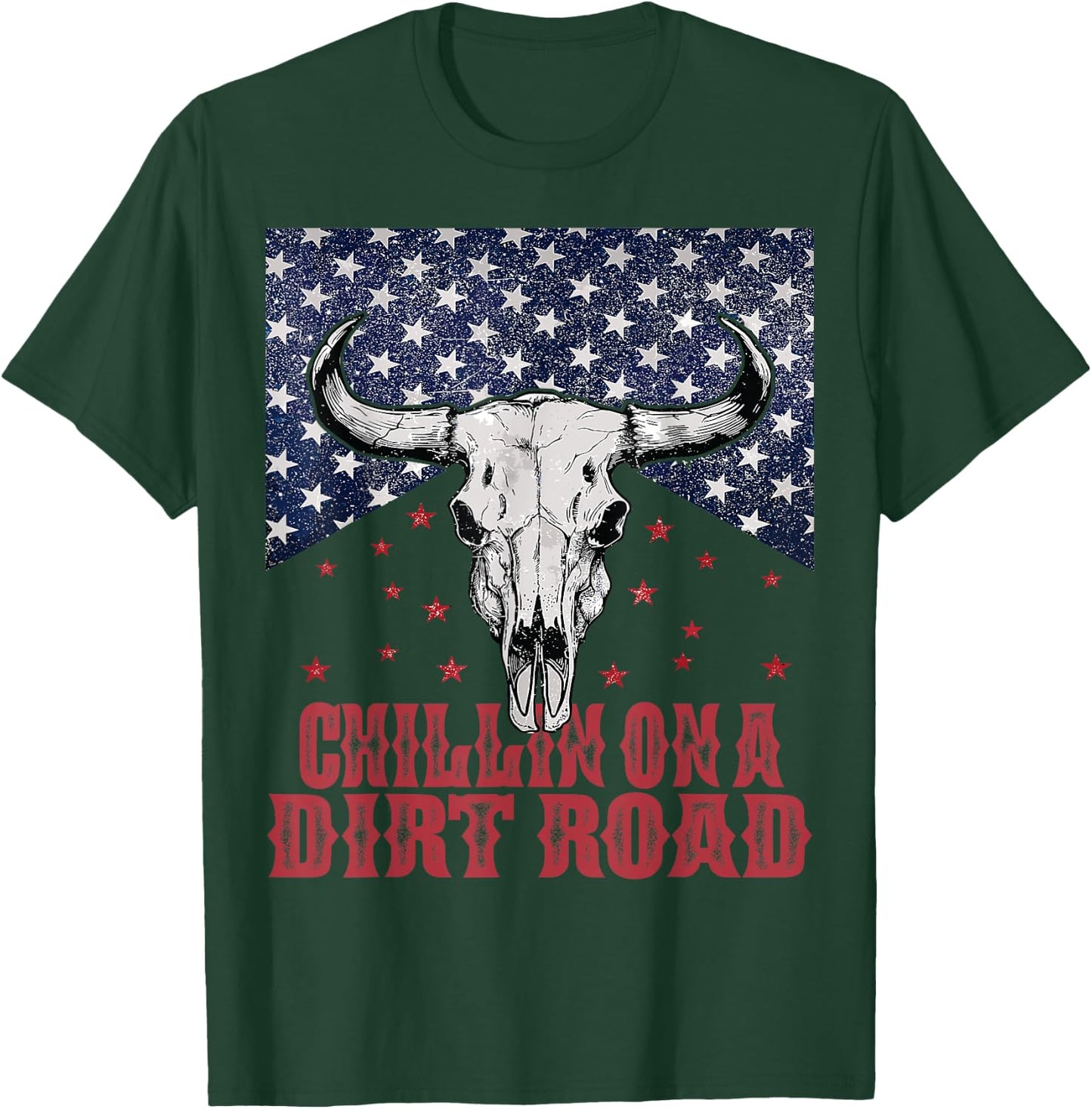 Chillin On A Dirt Road Country Music Western Vintage US Flag T-Shirt - T-Shirt | Forest
