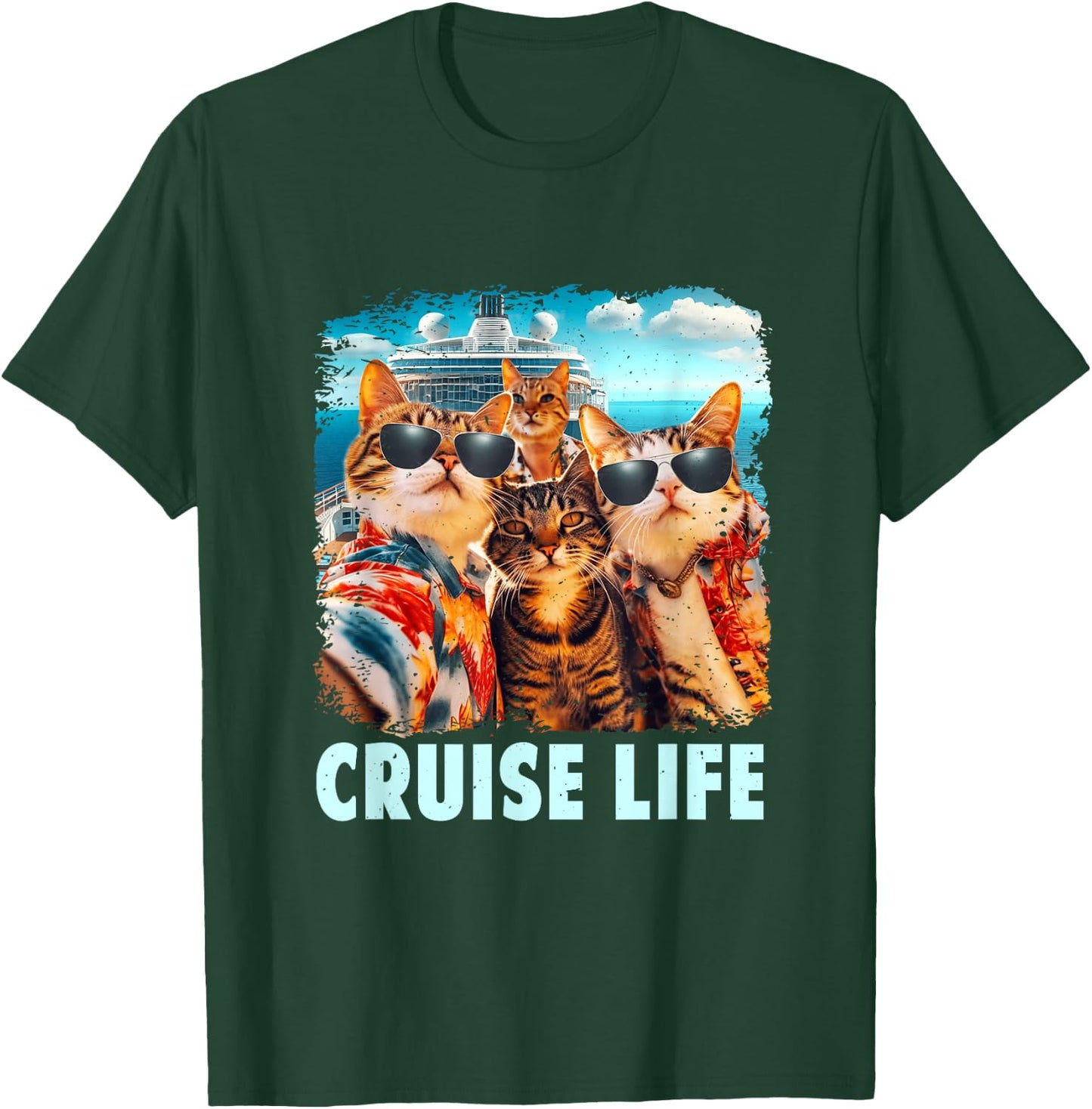 Selfie Cat Fun Cruise Buddies Ship Vacation Friends Family T-Shirt - T-Shirt | Forest