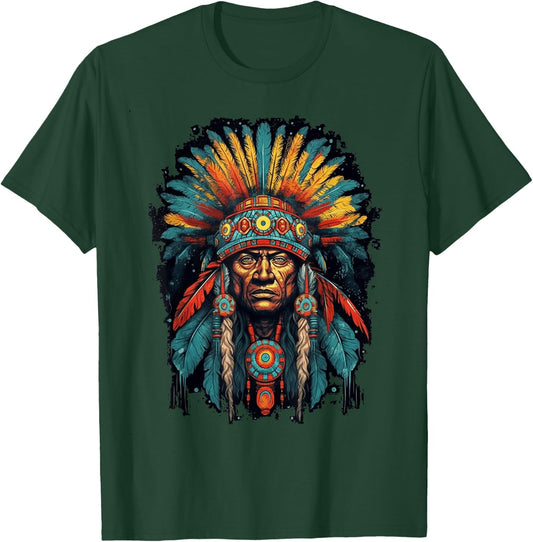 Native American Indian Headdress Traditional Art Men Women T-Shirt - T-Shirt | Forest
