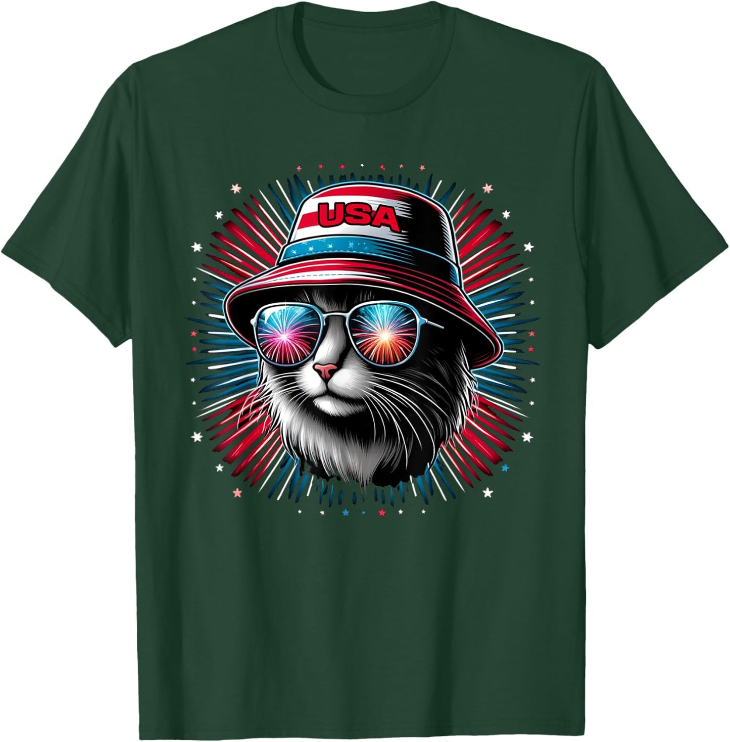 Women Ameowica Funny Patriotic Cat Meowica 4th of July T-Shirt - T-Shirt | Forest