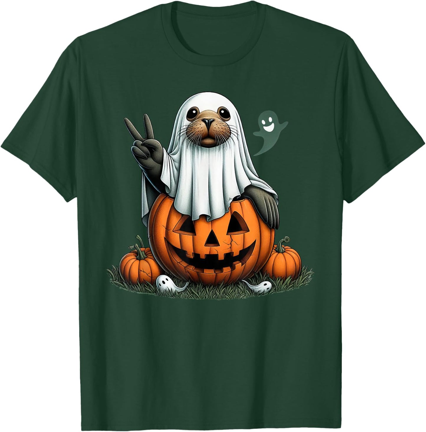Funny Sea Lion Boo Halloween Ghost Kids T-Shirt - T-Shirt | Forest
